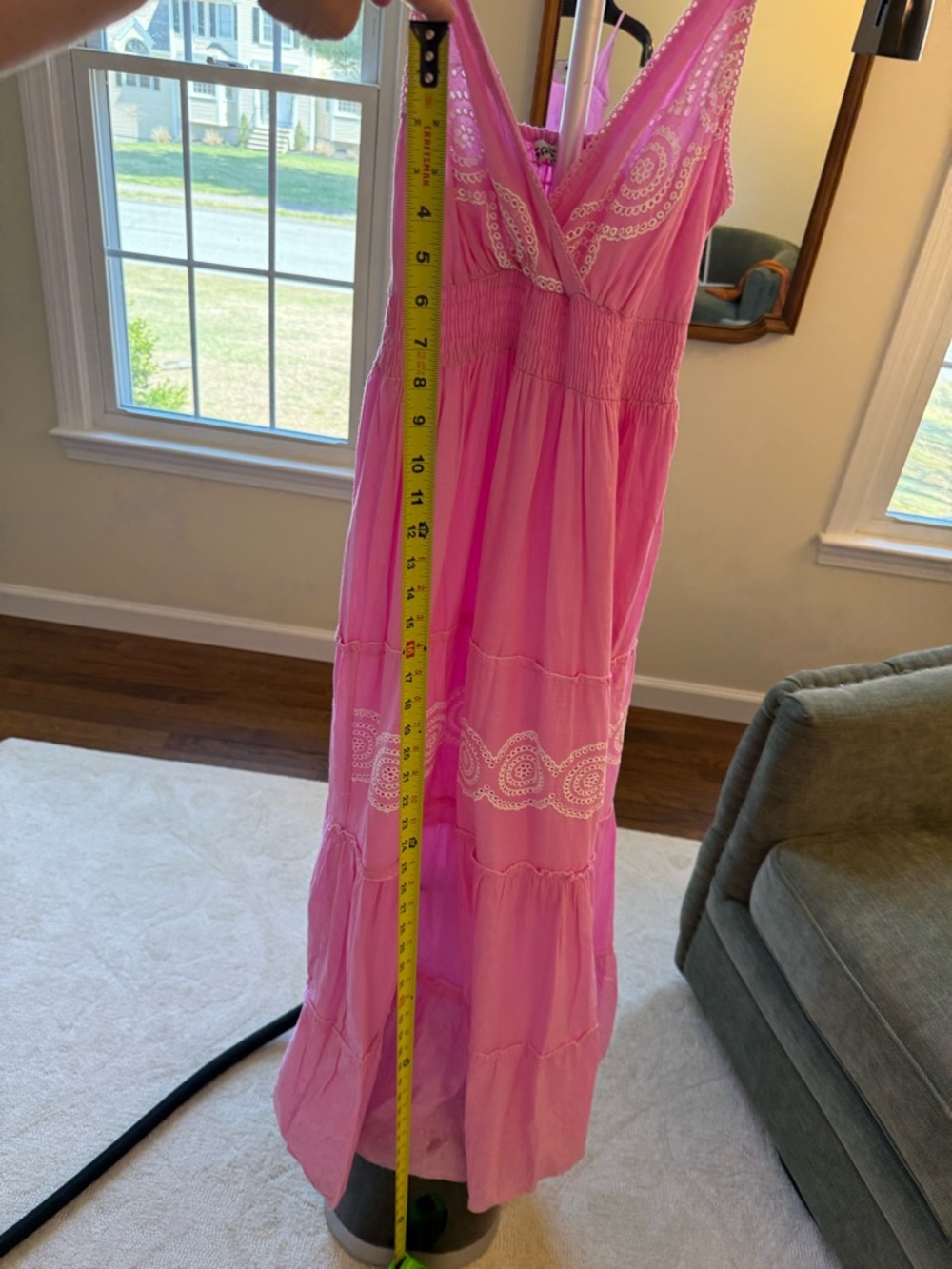 Pink Tiered Maxi Dress with Lace Trim - Picture 6 of 6
